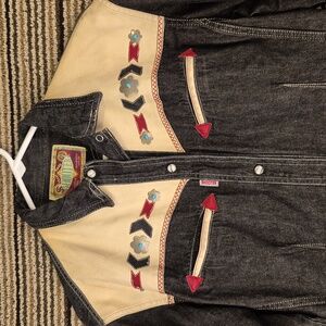 SHOOTER Dark Grey Denim Cotton Blend Western Snap Buttons Sz M Long Sleeve Shirt